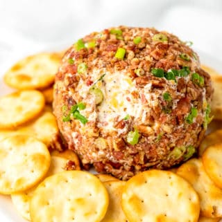 pecan bacon cheese ball served with butter round crackers
