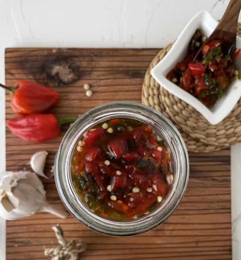 homemade pepper jelly in a jar