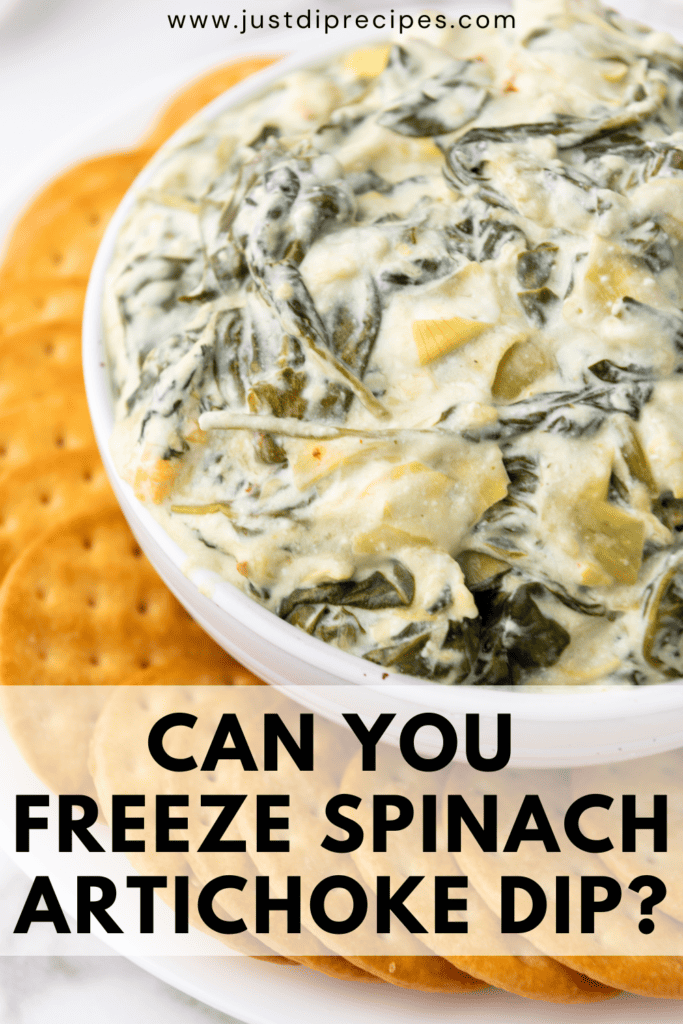 pinterest pin for can you freeze spinach artichoke dip