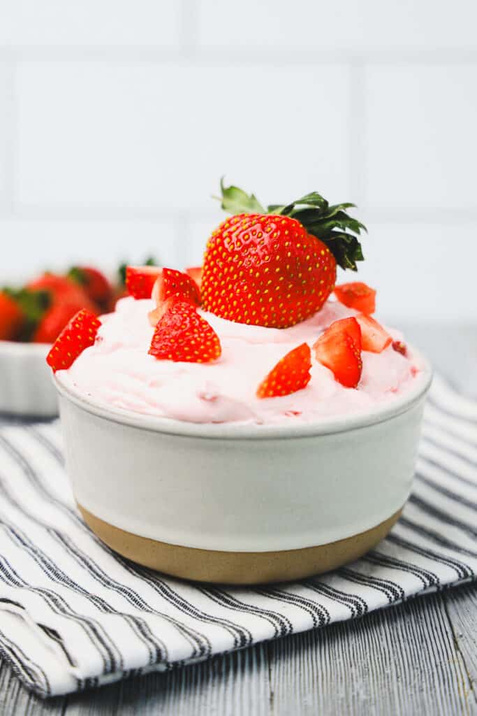 strawberry dip with fresh strawberries on top. Perfect for Valentine's Day or date night.