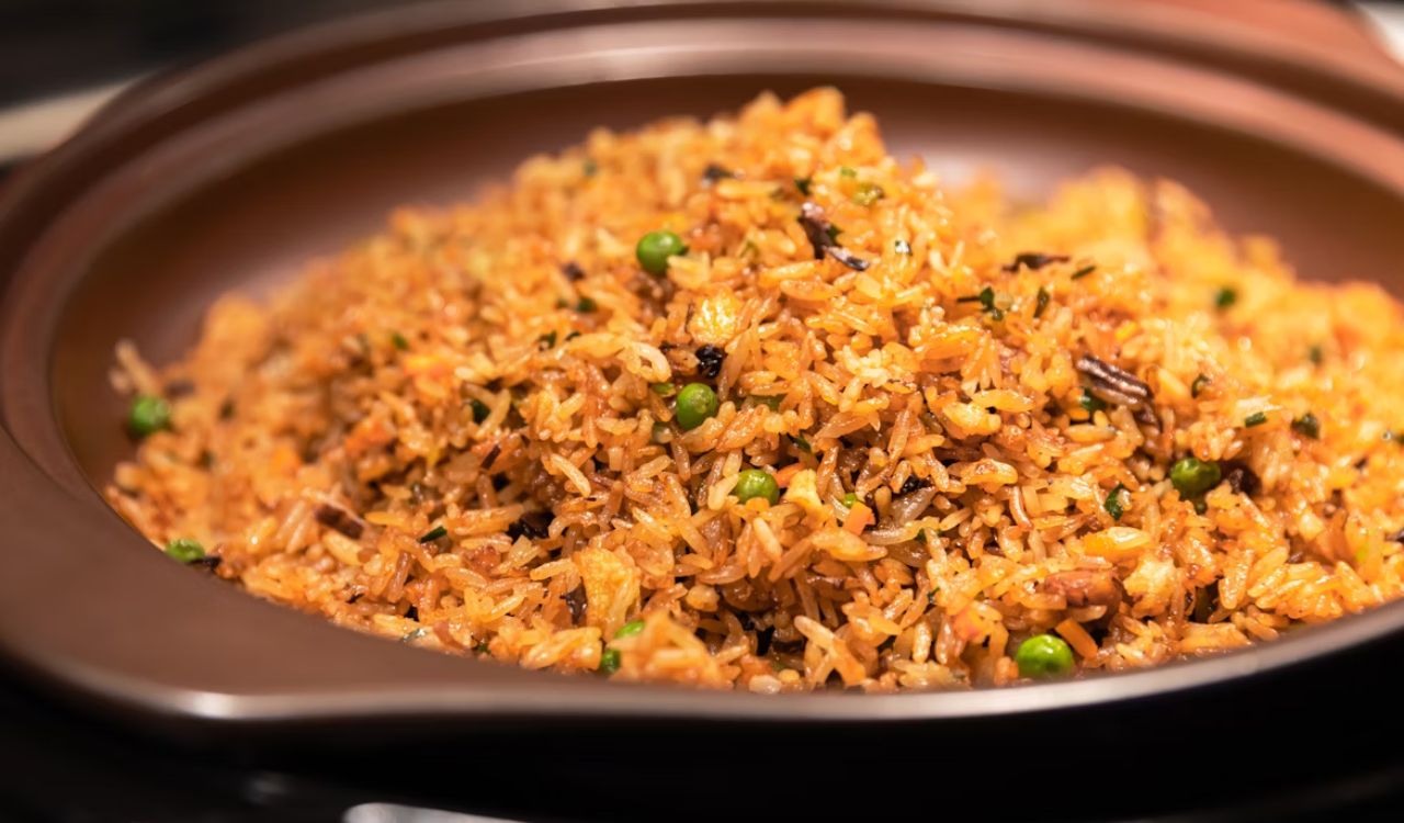 A plate of rice and peas
