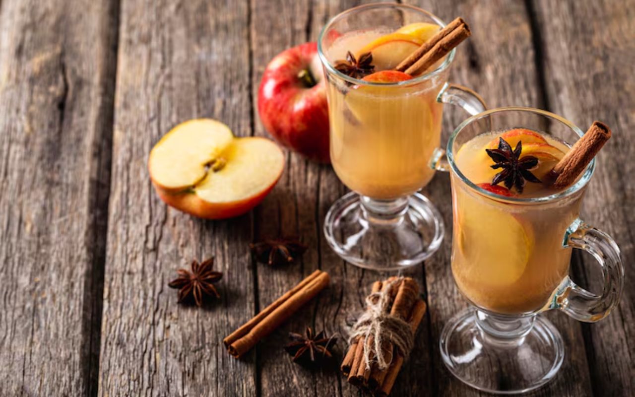 Hot apple cider with cinnamon and star anise
