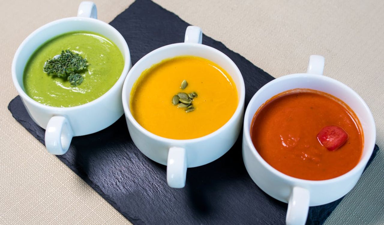 Close-Up Shot of Variety of Soups