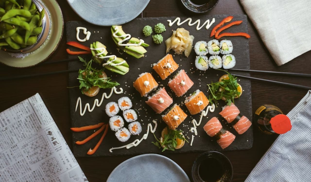 Assorted sushi on plate
