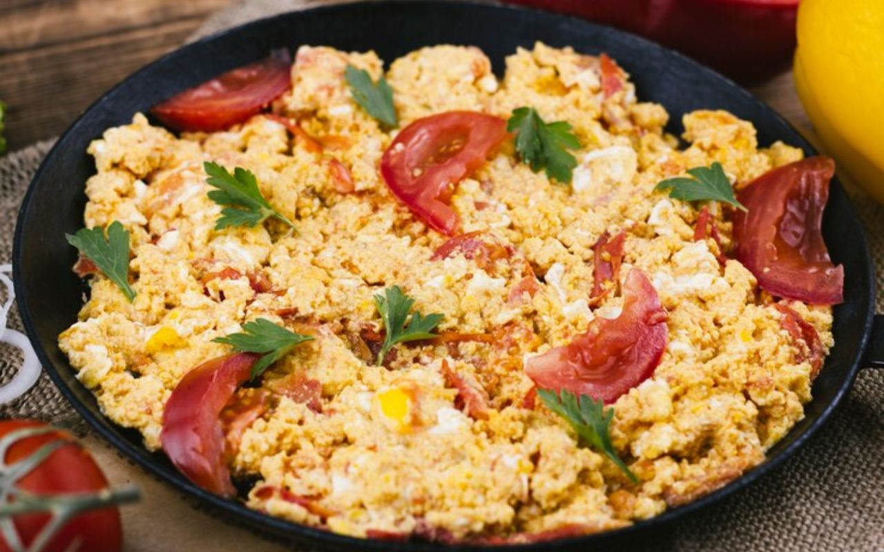 Austin-style migas with eggs and tomatoes