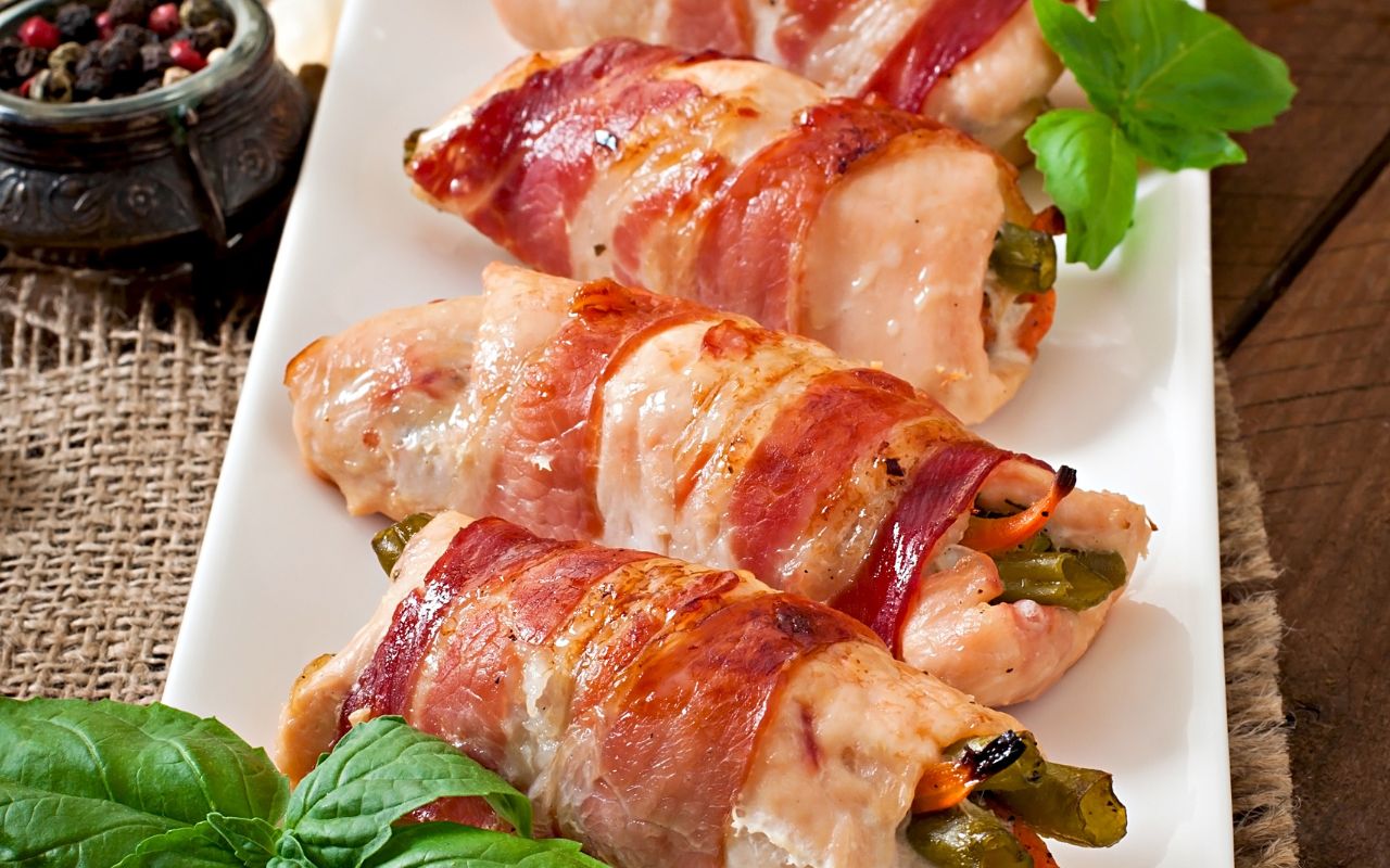 Bacon-wrapped stuffed chicken