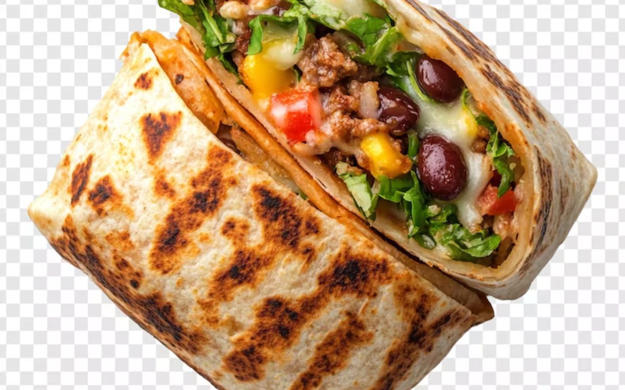 Loaded breakfast burrito, cut open