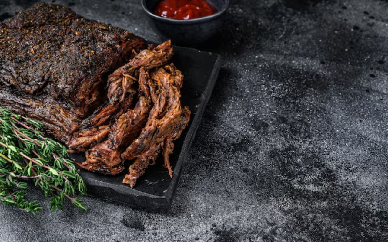 Smoked shredded brisket on board