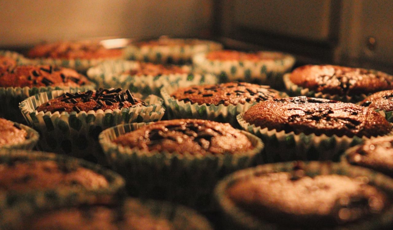 Close-up of a tray of muffins