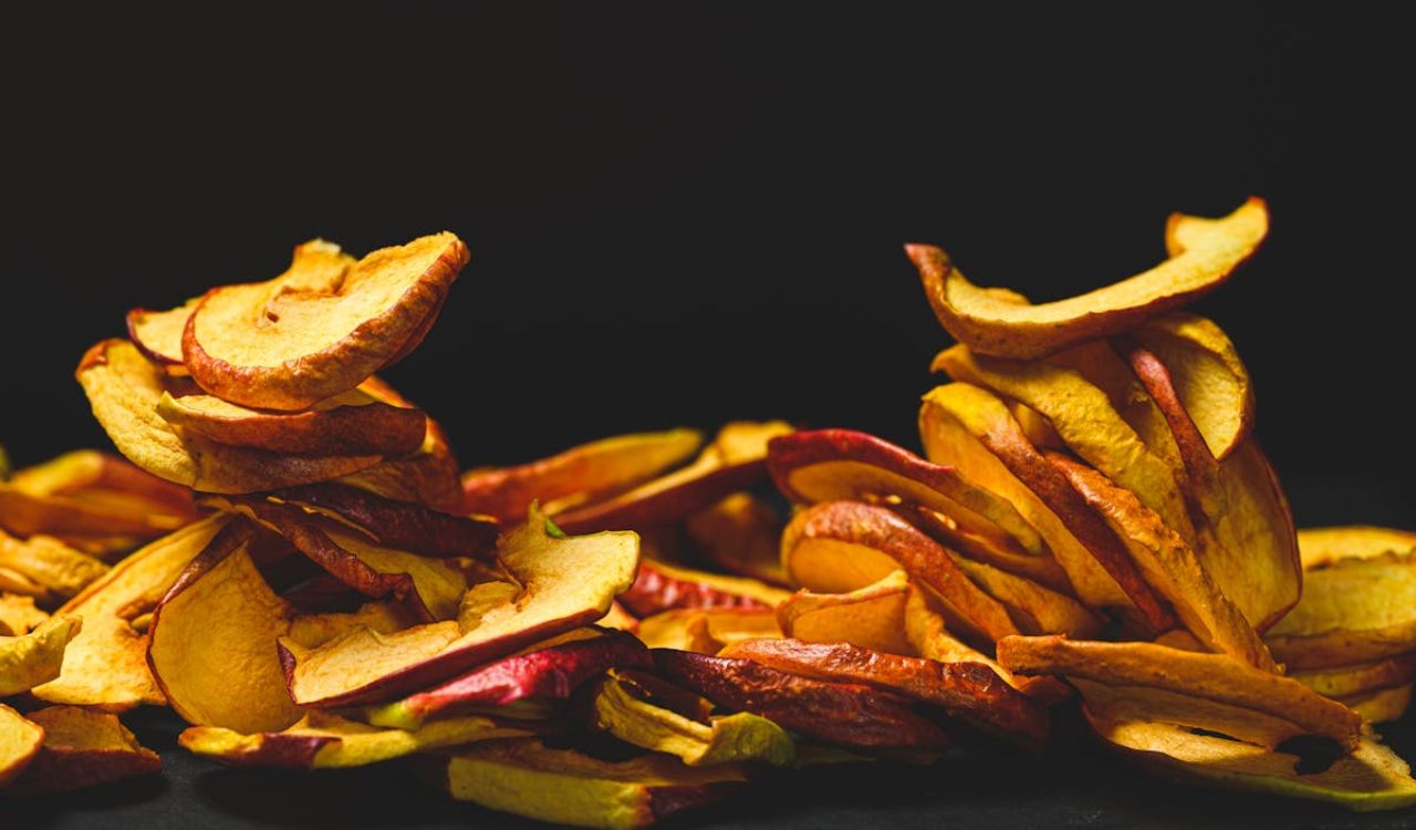 Close up shot of apple chips