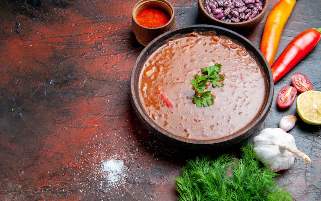 Bowl of chili with parsley