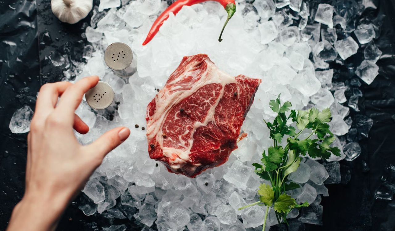 Meat on top of ice