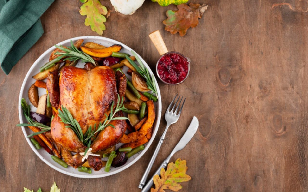 Thanksgiving day meal with copy space