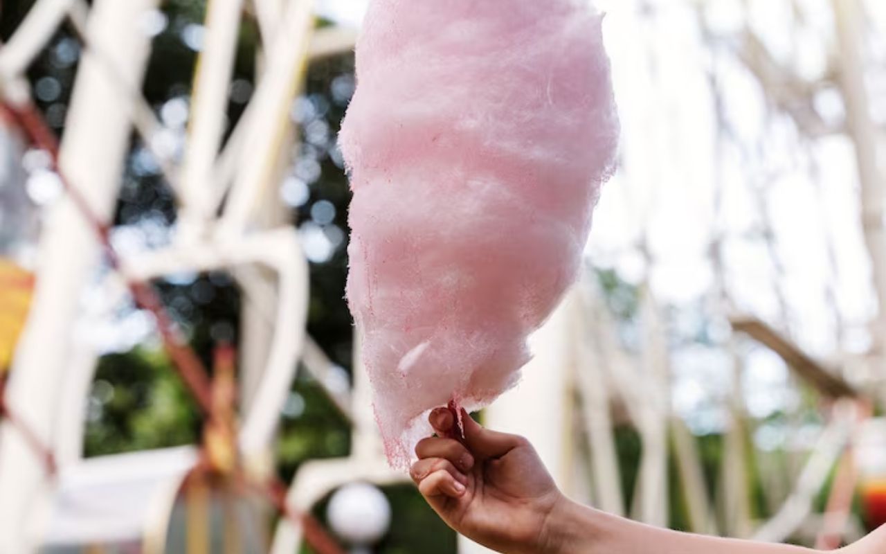 Hand holding pink cotton candy