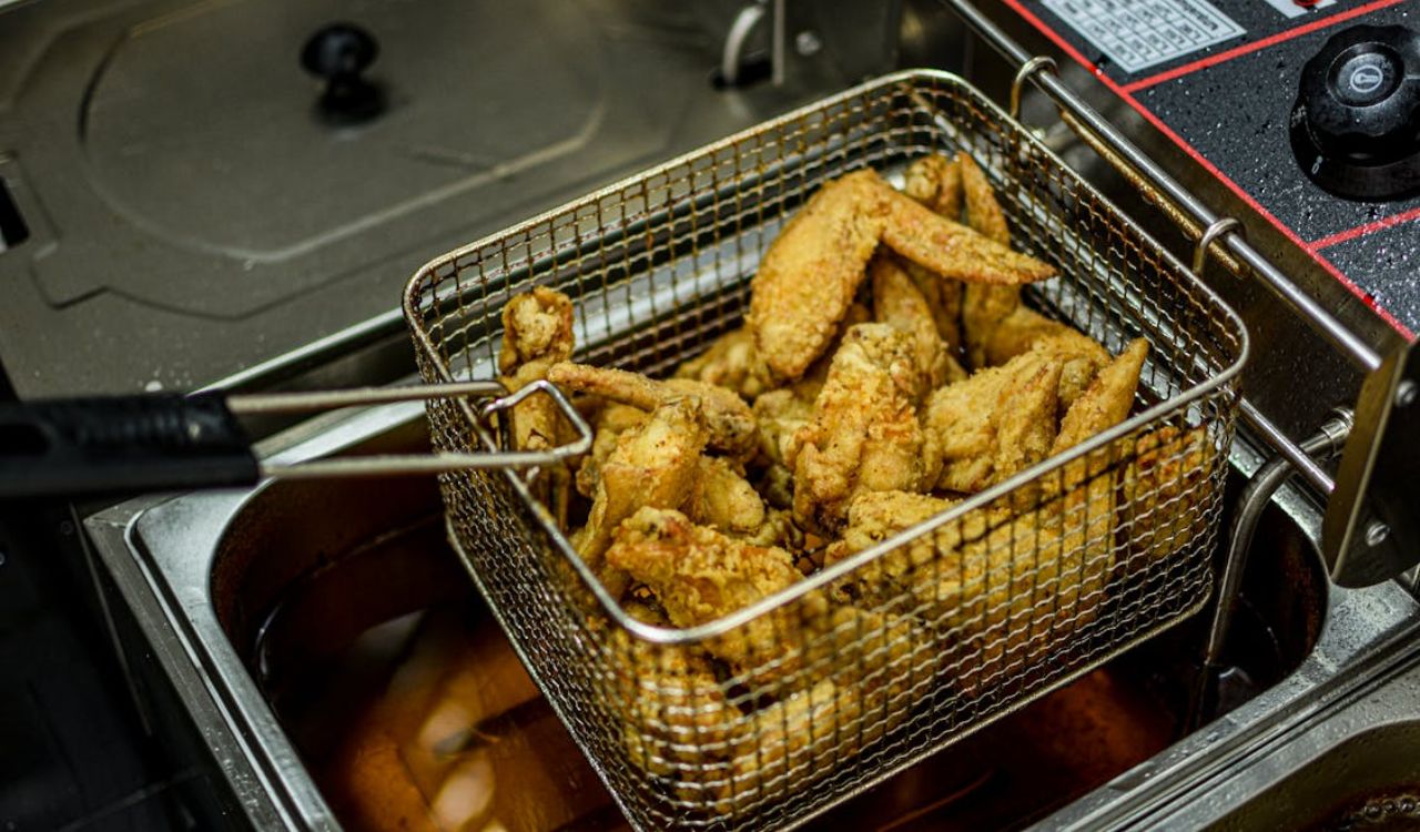 Fried Chicken on Stainless Strainer