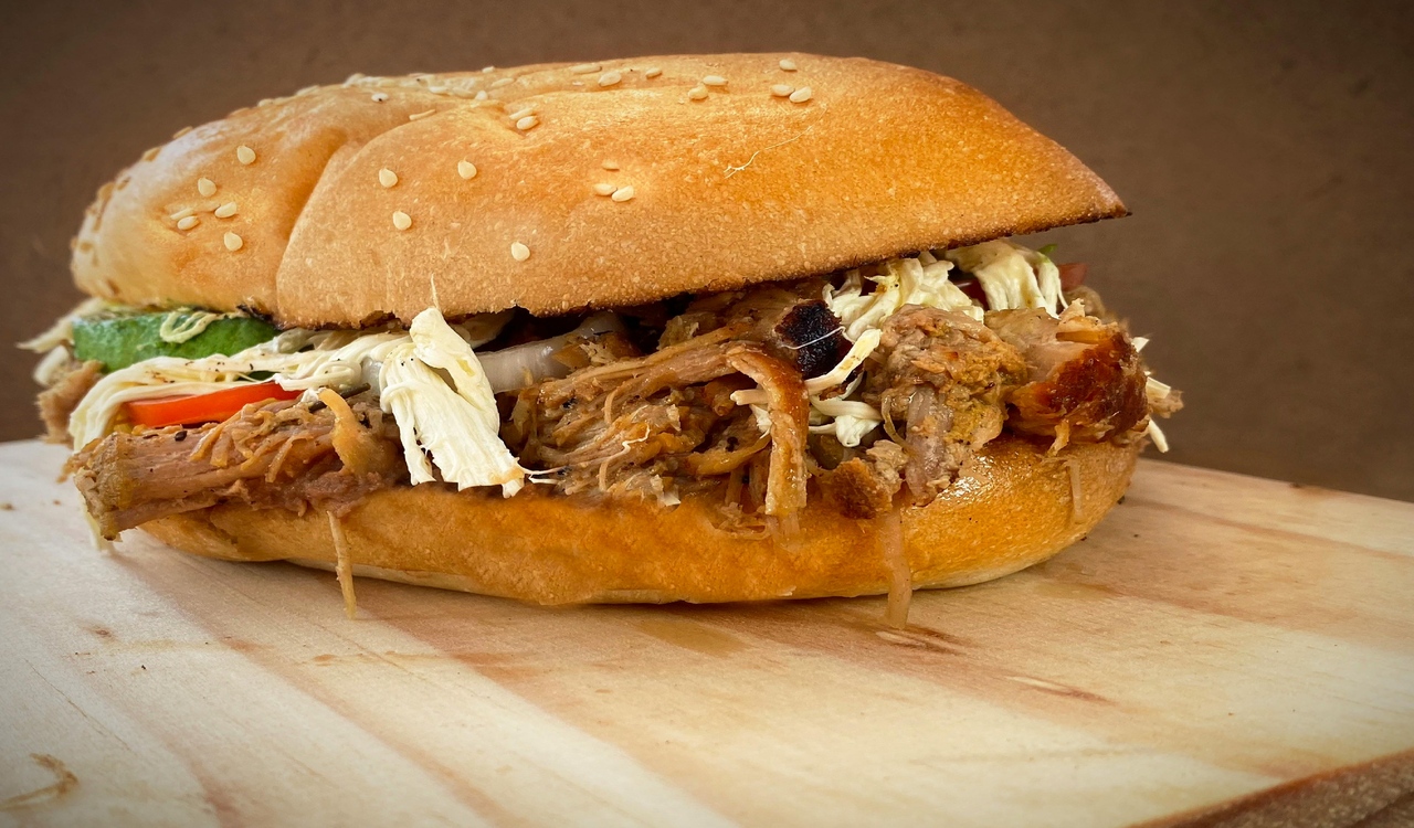 Close-up of a Sandwich with Pulled Meat