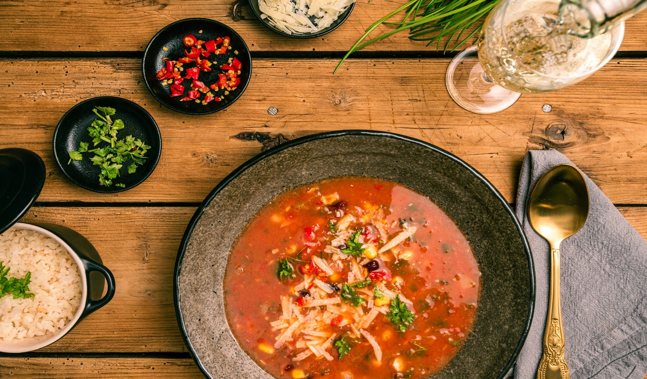 Black Ceramic Bowl With Soup