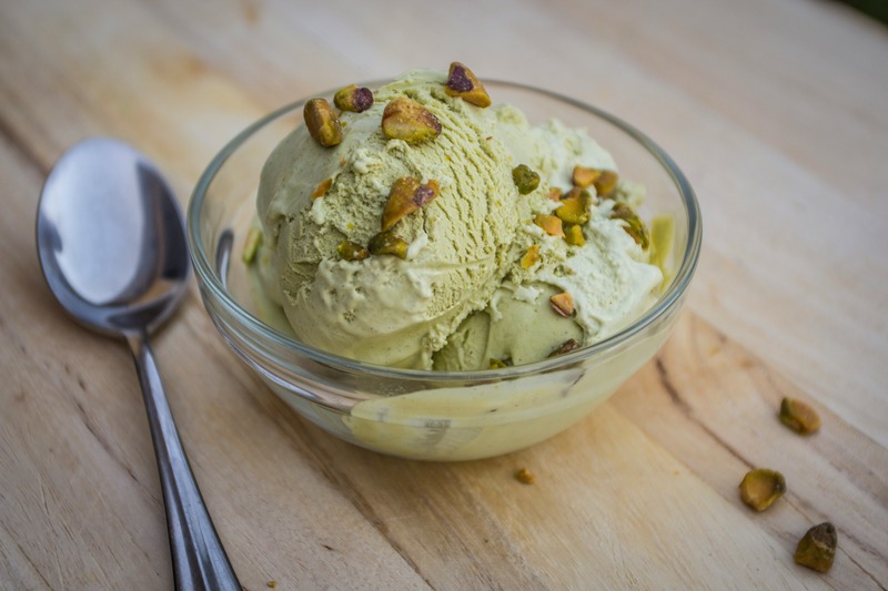 A bowl of pistachio ice cream