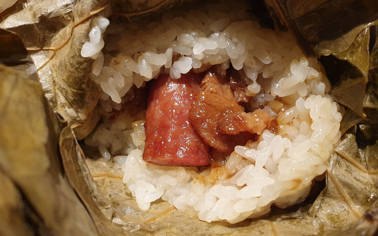 Sticky rice with Chinese sausage in lotus leaf