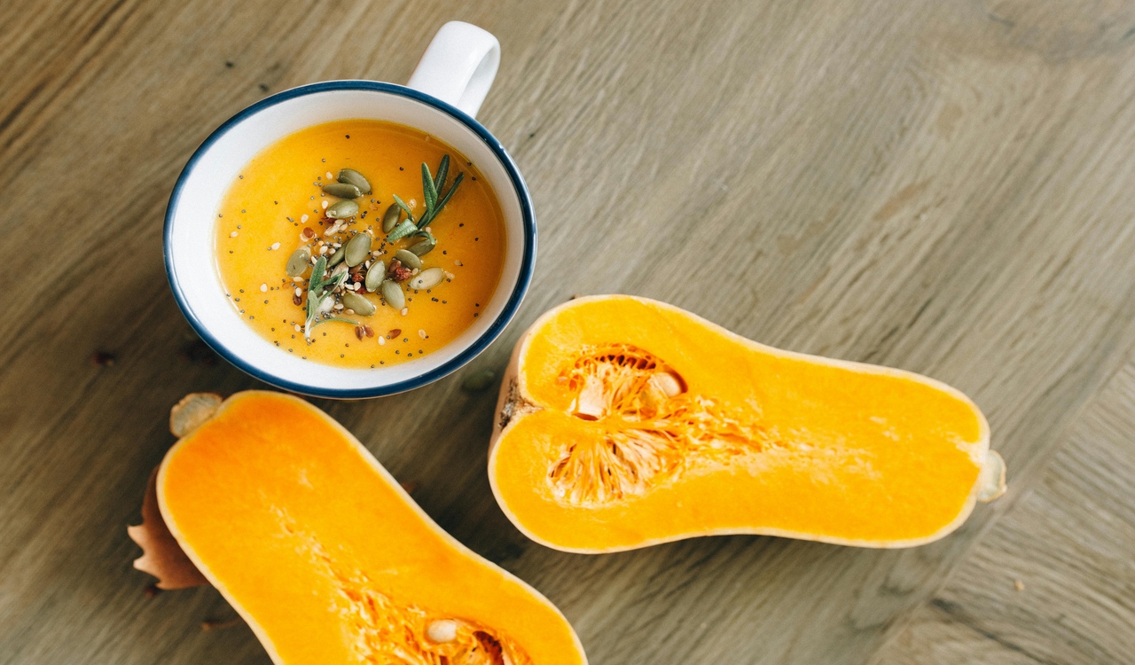Sliced Squash near a Pumpkin Soup