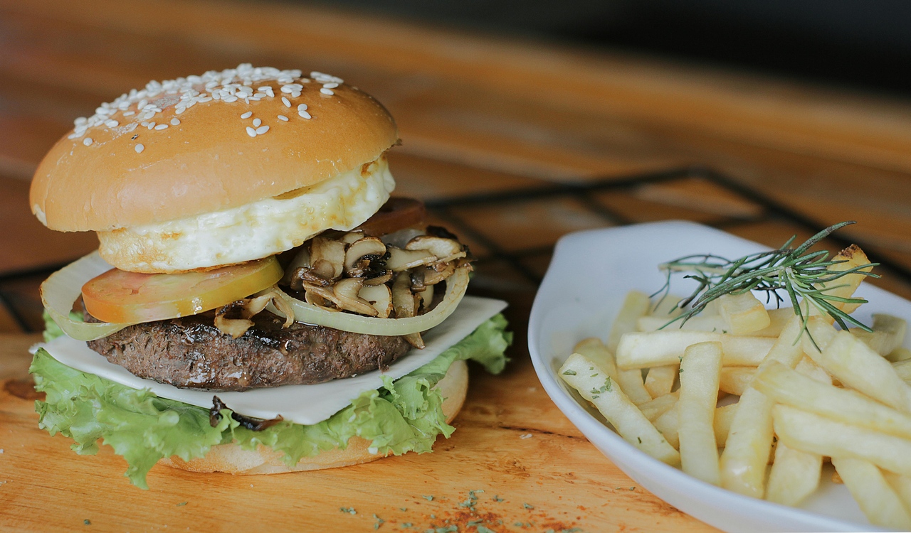 Close-up of Burger and Fries