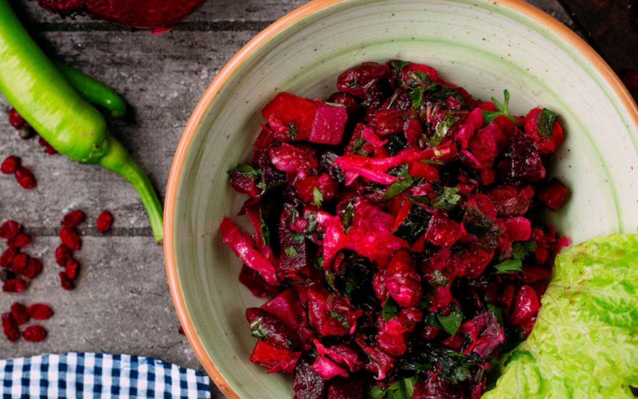 Bowl of beet and herb salad