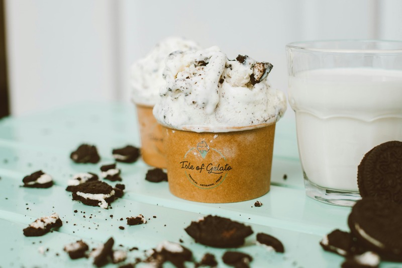 Close up of Ice Cream and a Glass of Milk