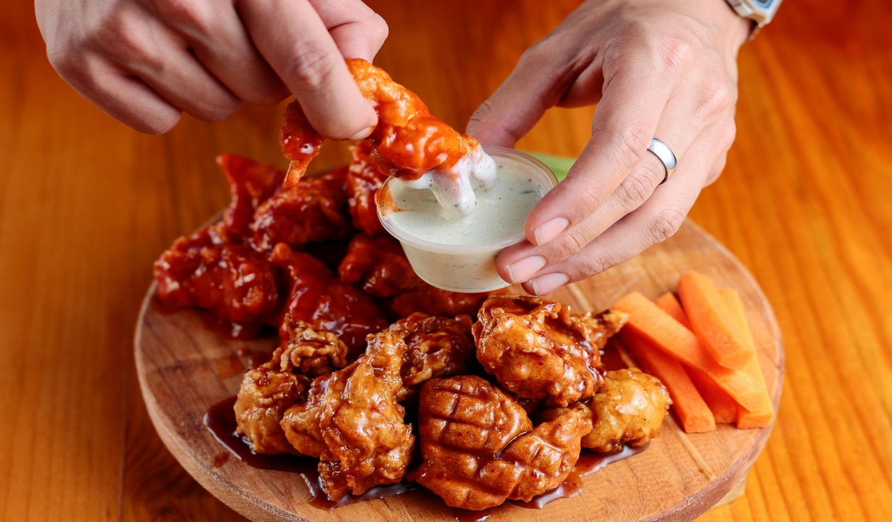 Fried Chickens Served on Wooden Tray