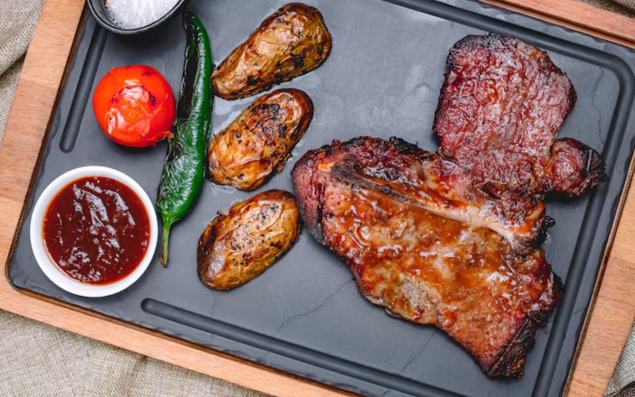Smoked brisket with potatoes and BBQ sauce