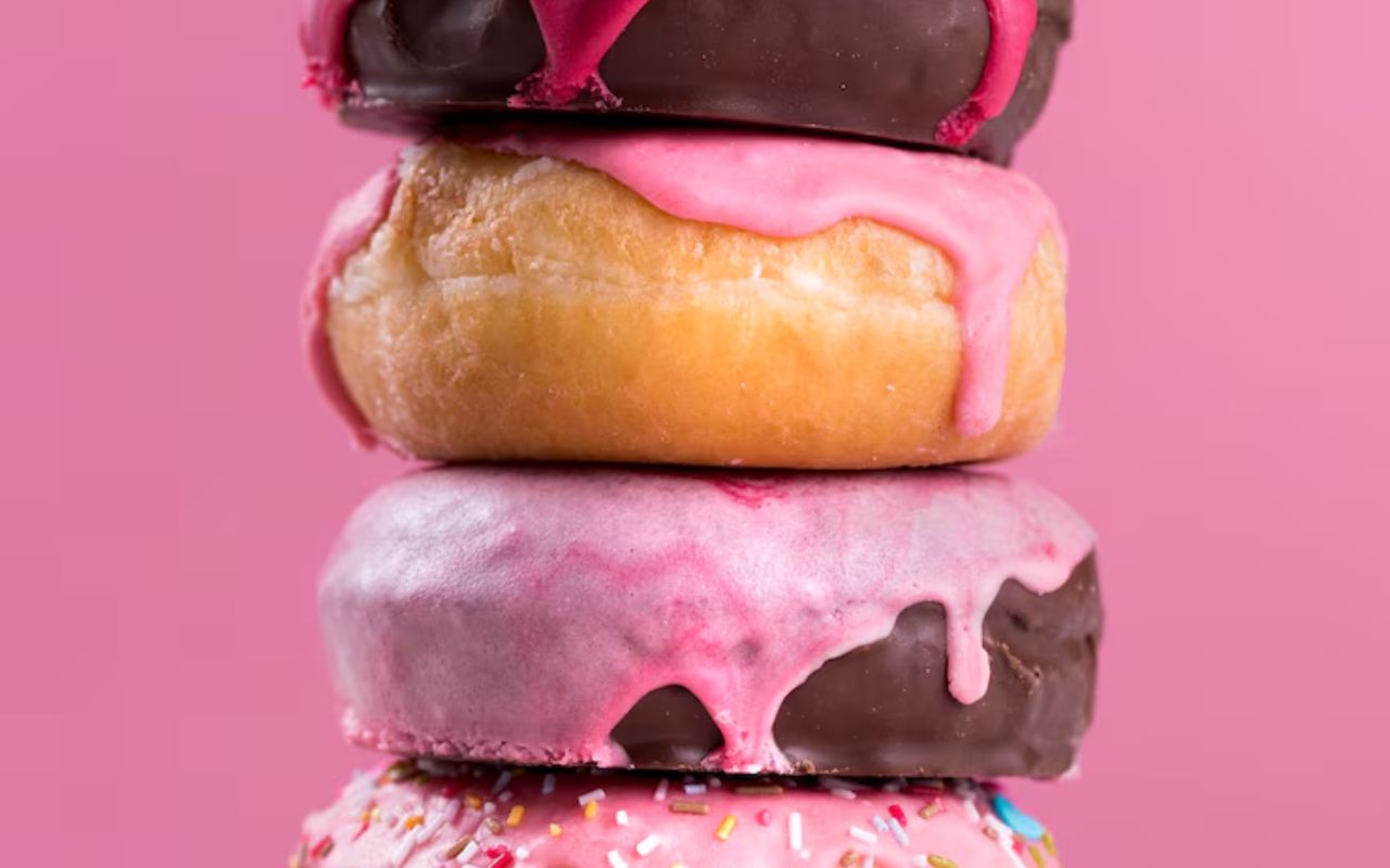 Stacked donuts with pink glaze