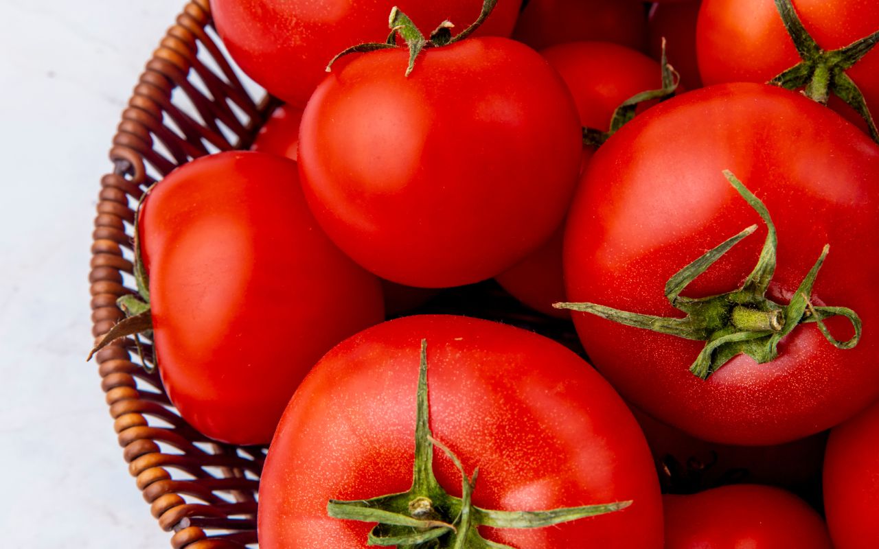 Basket of ripe red tomatoes