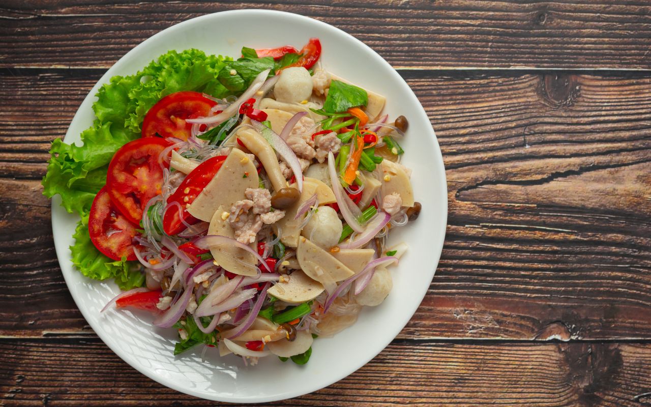 Veggie and tuna salad on plate