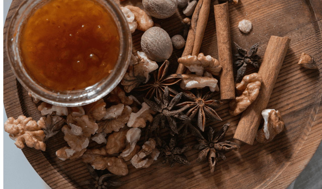 Close-up photo of spices on tray