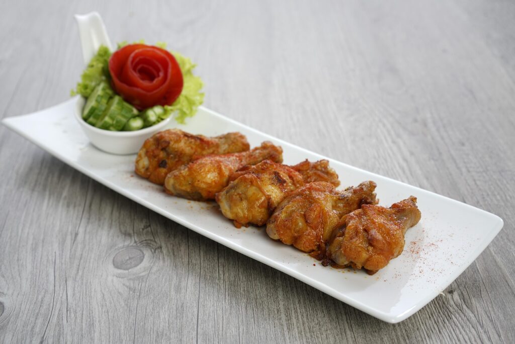 Close-up of crispy fried chicken on a platter