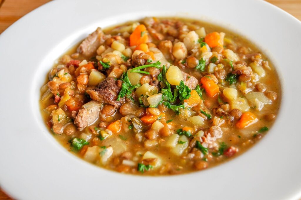 Hearty lentil stew in a rustic bowl