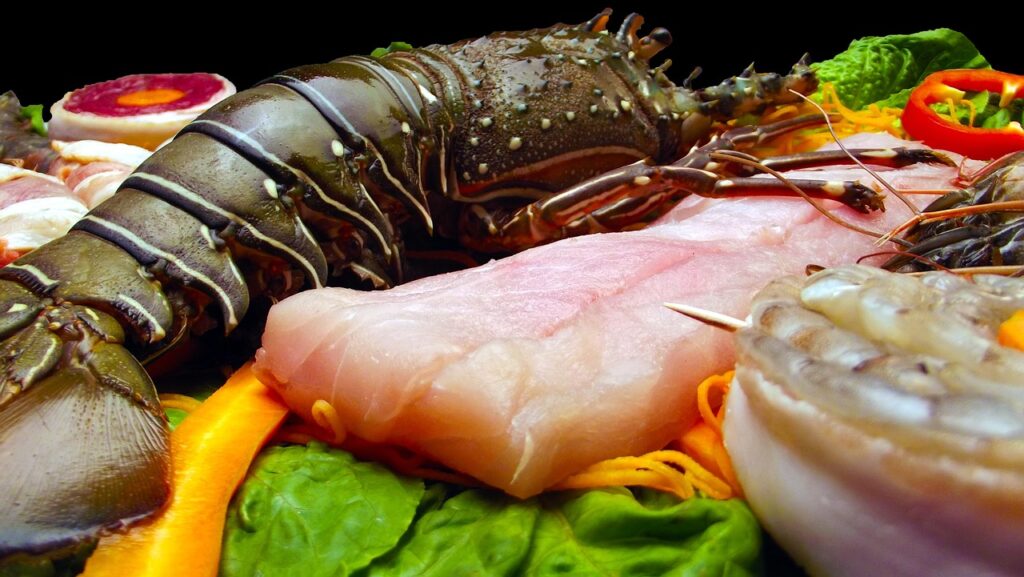 Lobster tail and shrimp scampi platter.