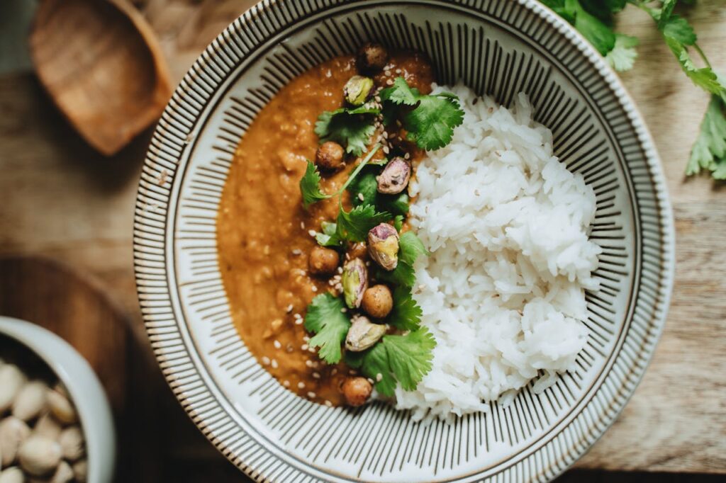 Coconut curry chickpeas over rice