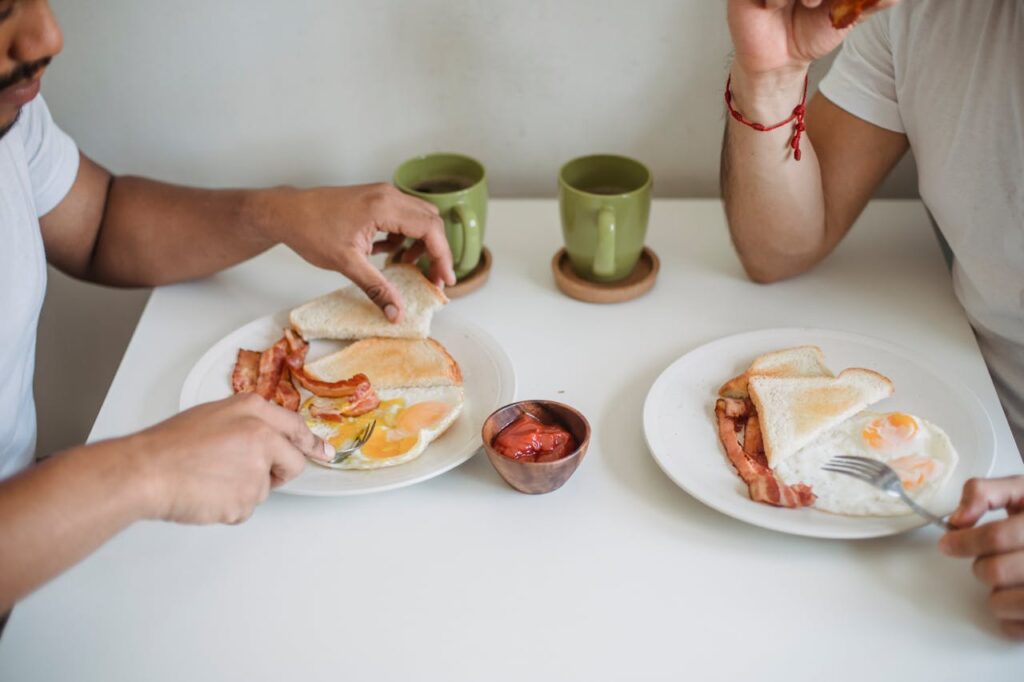 Plates with Breakfast on a Table