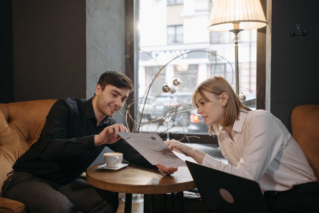 Office coffee break scene with coworkers