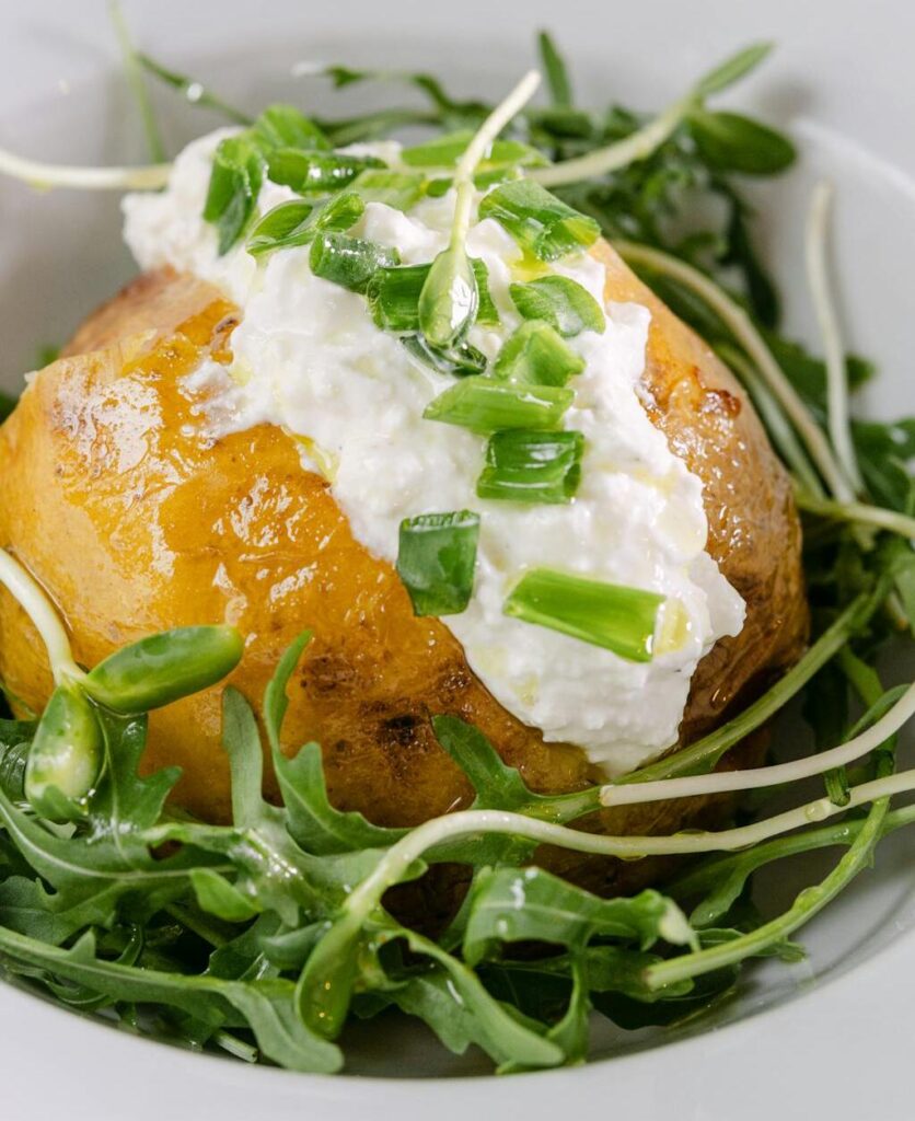 Gourmet Baked Potato with Cheese and Greens