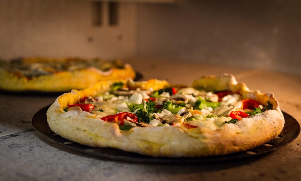 Homemade veggie pizza fresh from the oven.

