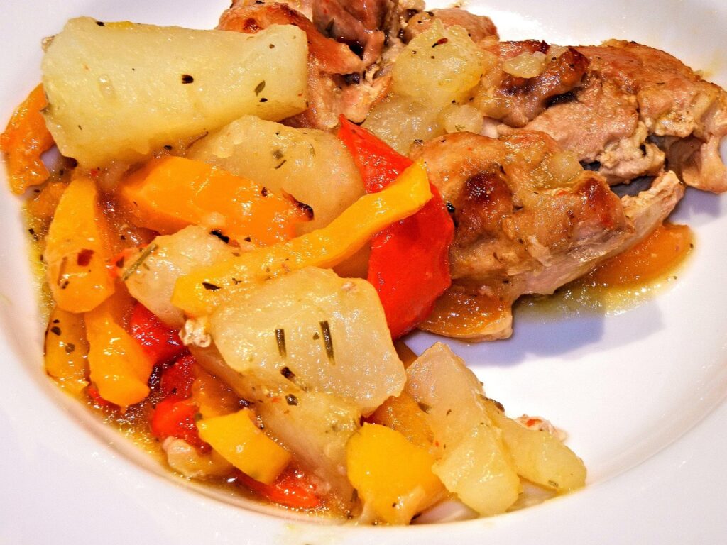 Roasted chicken, Peppers, Potato image. 
