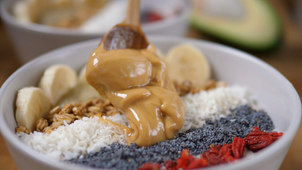 Cooling tray of peanut butter granola.