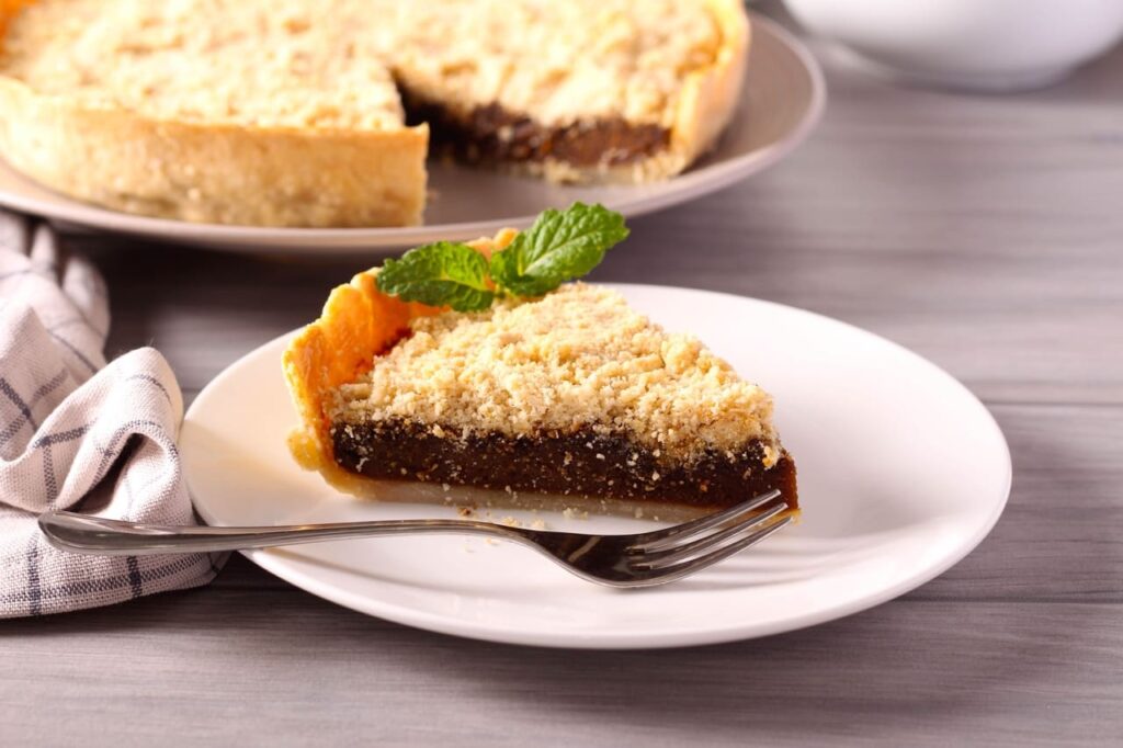 Shoofly pie - American pie made with molasses, served