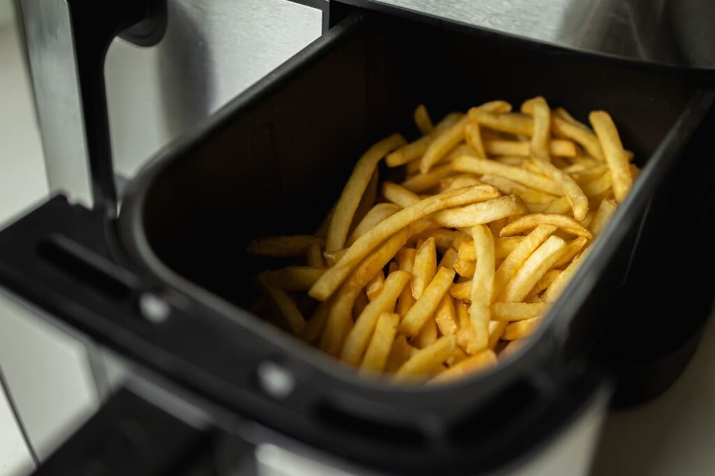 Close-up of French fries made in the air fryer