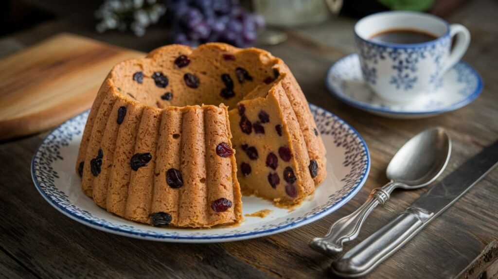 Spotted Dick: Traditional British steamed suet pudding studded with dried fruits, typically served with custard.