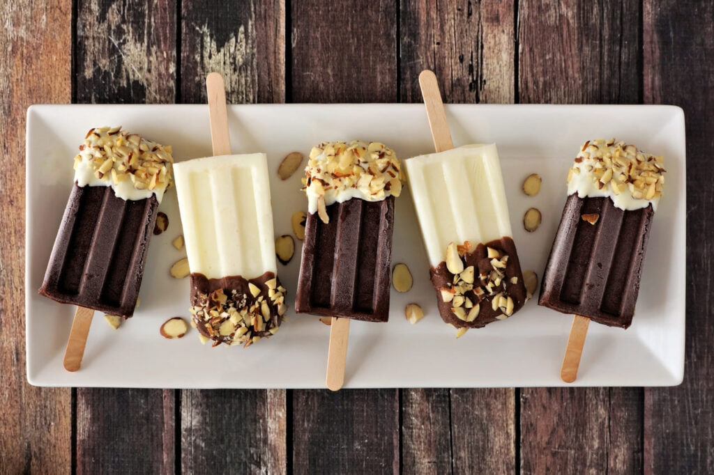 Close-up of chocolate and vanilla swirl pudding pops