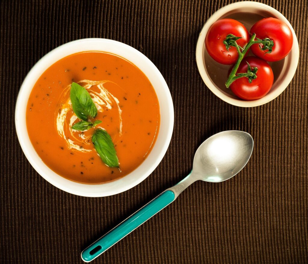 Creamy Tomato Basil Soup with Grilled Cheese