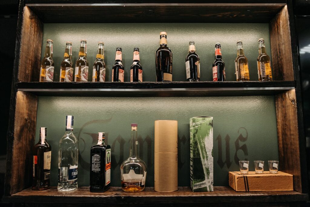 Illuminated Shelves with Bottle of Alcohol